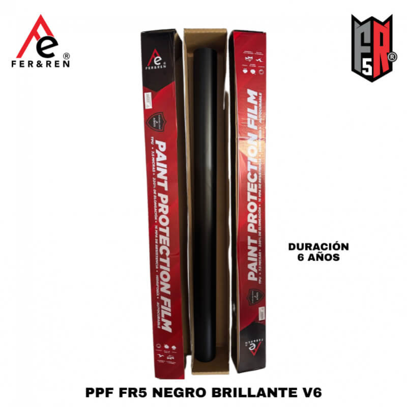 PPF FR5 Negro Brillante V6 por Rollo Completo (15 m) – 6 Años de Protección Premium Tipo Piano Black para Pintura Automotriz | Distribuidora Fer&Ren