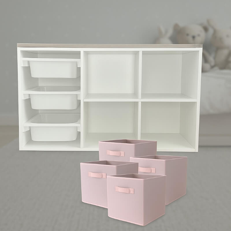 Juguetero X4 + 4 cajas organizadoras + bandejas plásticas