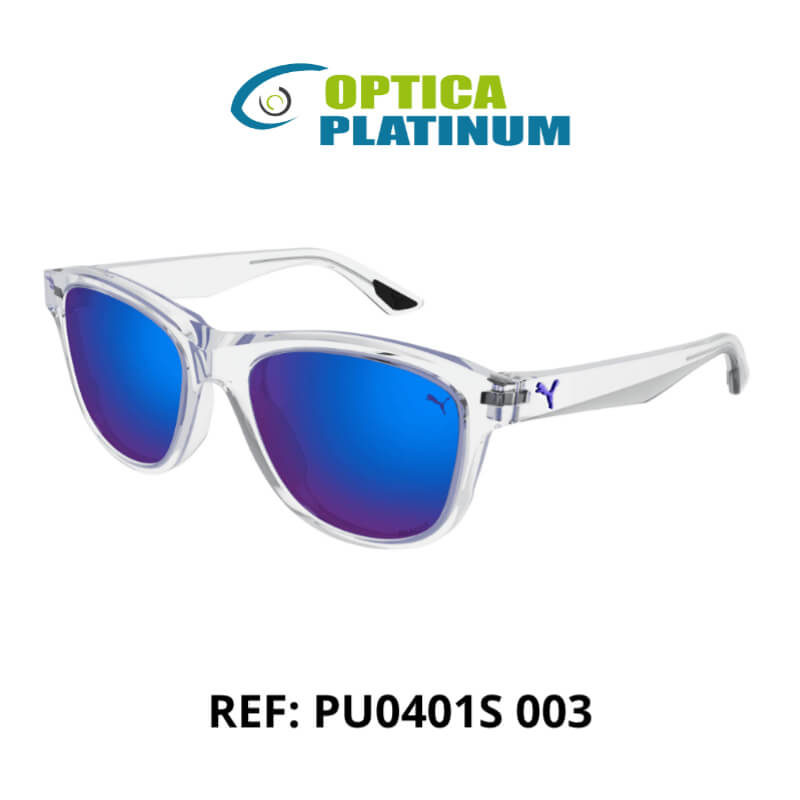 Gafas de Sol Puma PU0401S 005 – Estilo Deportivo con Transparencia y Lentes Espejo Azul Zafiro
