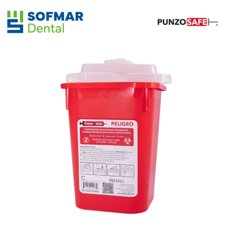 Contenedor para Punzocortantes 1.8 Litros | Con Asa Integrada y Separador de Agujas | Cumple NOM-087 | PUNZOSAFE | Depósito Dental Sofmar