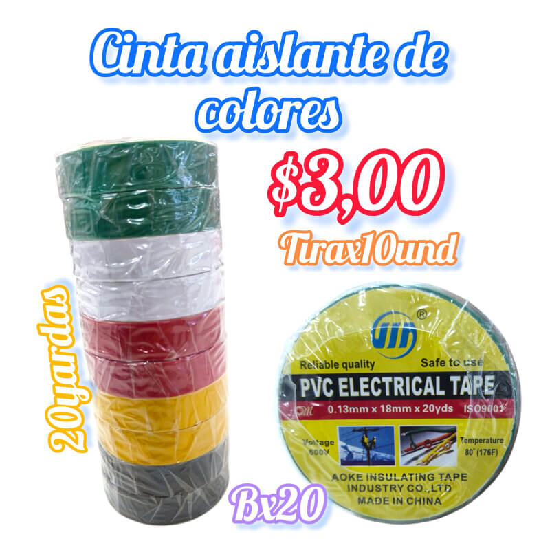 CINTA AISLANTE DE COLORES TIRA X 10 UND