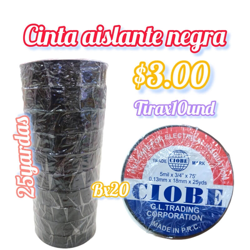 CINTA AISLANTE NEGRA TIRA X 10 UND