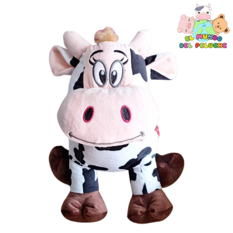 Peluche Vaca Lulu #3 | Diseño Caricatura con Moño de Corazones | 35x23 cm | El Mundo del Peluche