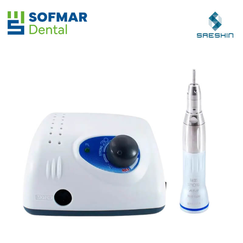 Micromotor STRONG 210/108 con Pieza Recta AT-II | 35,000 RPM | Uso en Cirugía Odontológica | Garantía 1 Año | SAESHIN | Depósito Dental Sofmar