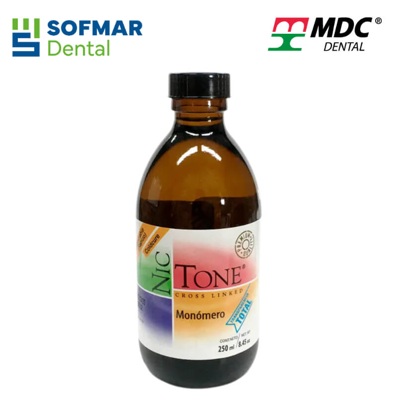 Monómero Líquido Lento 250 ml | Para Acrílicos PMMA Cross Linked | Nic Tone MDC | Alta Calidad | Depósito Dental Sofmar