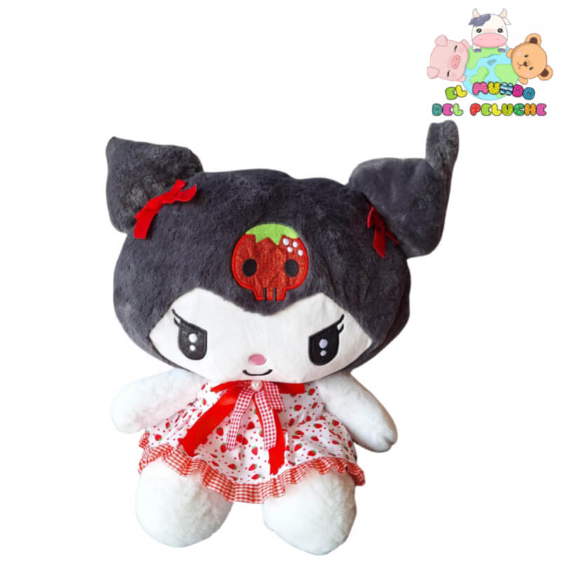 Peluche Kuromi | Vestido de Fresas Estilo Kawaii | 40x24 cm | El Mundo del Peluche