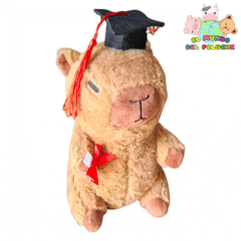 Peluche Capibara | Graduado con Birrete y Diploma | 15x22 cm | El Mundo del Peluche