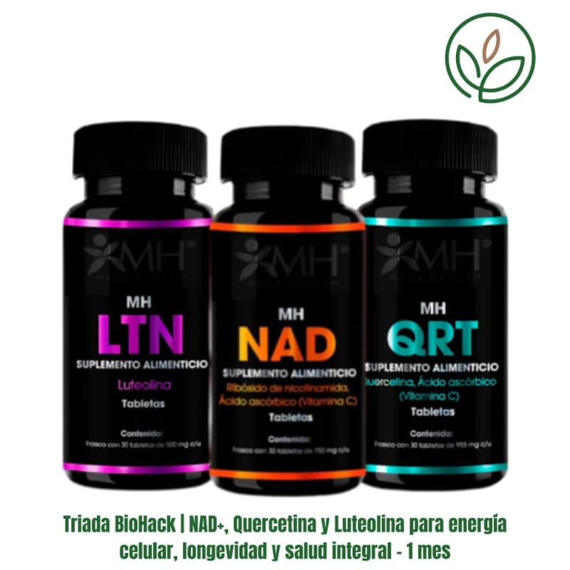 Triada BioHack | NAD+, Quercetina y Luteolina para energía celular, longevidad y salud integral – 1 mes