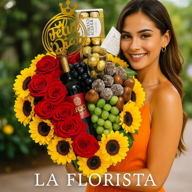 Cesta Feliz Día: Rosas, Girasoles y Delicias Gourmet en Ibarra