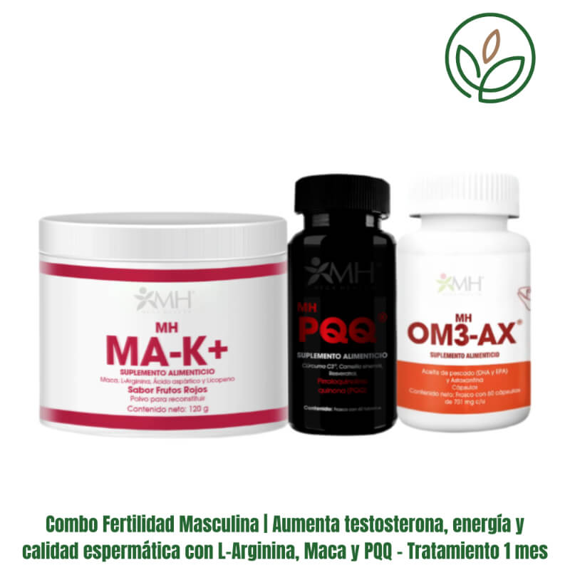 Combo Fertilidad Masculina | Aumenta testosterona, energía y calidad espermática con L-Arginina, Maca y PQQ – Tratamiento 1 mes