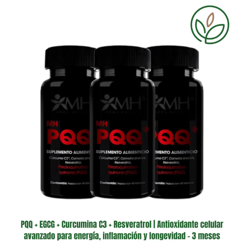 PQQ + EGCG + Curcumina C3 + Resveratrol | Antioxidante celular avanzado para energía, inflamación y longevidad – 3 meses