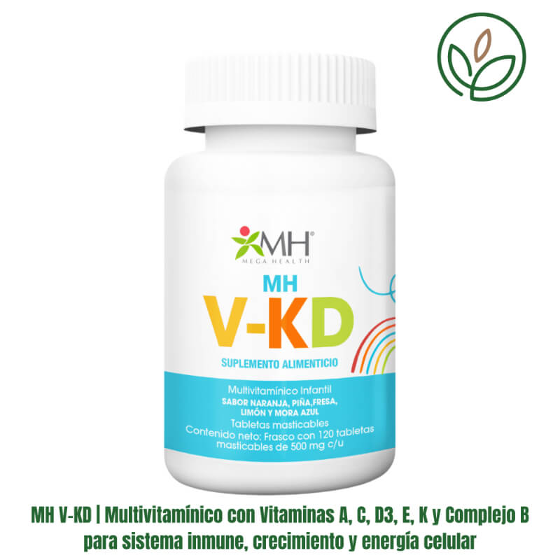 MH V-KD | Multivitamínico con Vitaminas A, C, D3, E, K y Complejo B para sistema inmune, crecimiento y energía celular – 60 tabletas