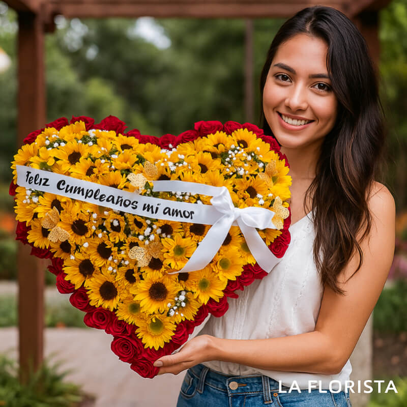Corazón Apasionado: Feliz Cumpleaños Rosas y Girasoles en Ibarra