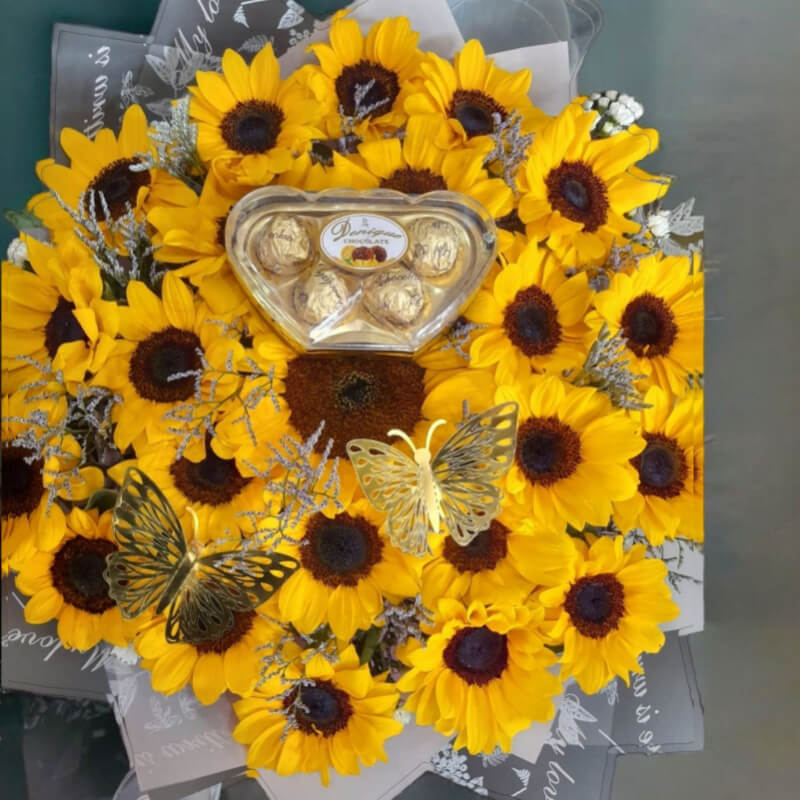 Corazón Soleado: Girasoles y Chocolates Ferrero en Ibarra