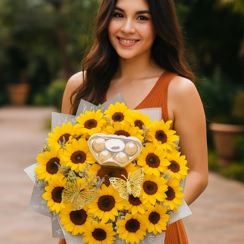 Corazón Soleado: Girasoles y Chocolates Ferrero en Ibarra