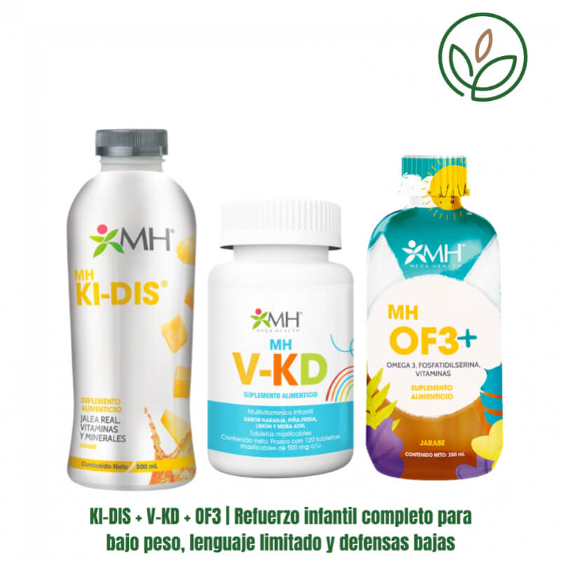 KI-DIS + V-KD + OF3 | Refuerzo infantil completo para bajo peso, lenguaje limitado y defensas bajas