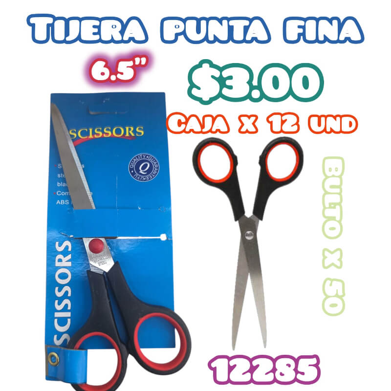 TIJERA PUNTA FINA 6.5 CAJA X 12 UND