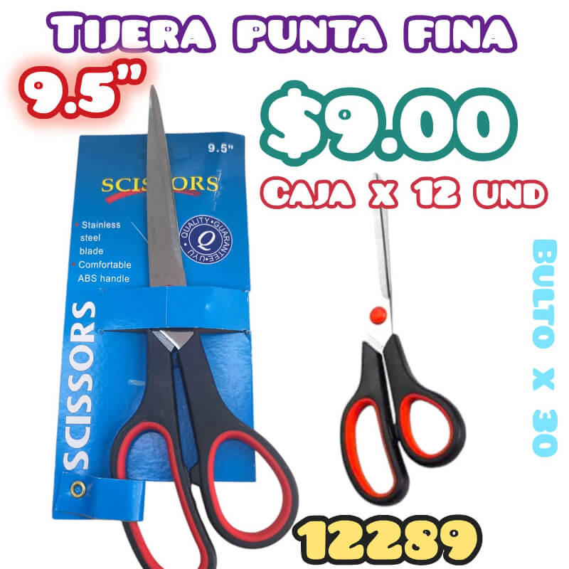 TIJERA PUNTA FINA 9.5 CAJA X 12 UND