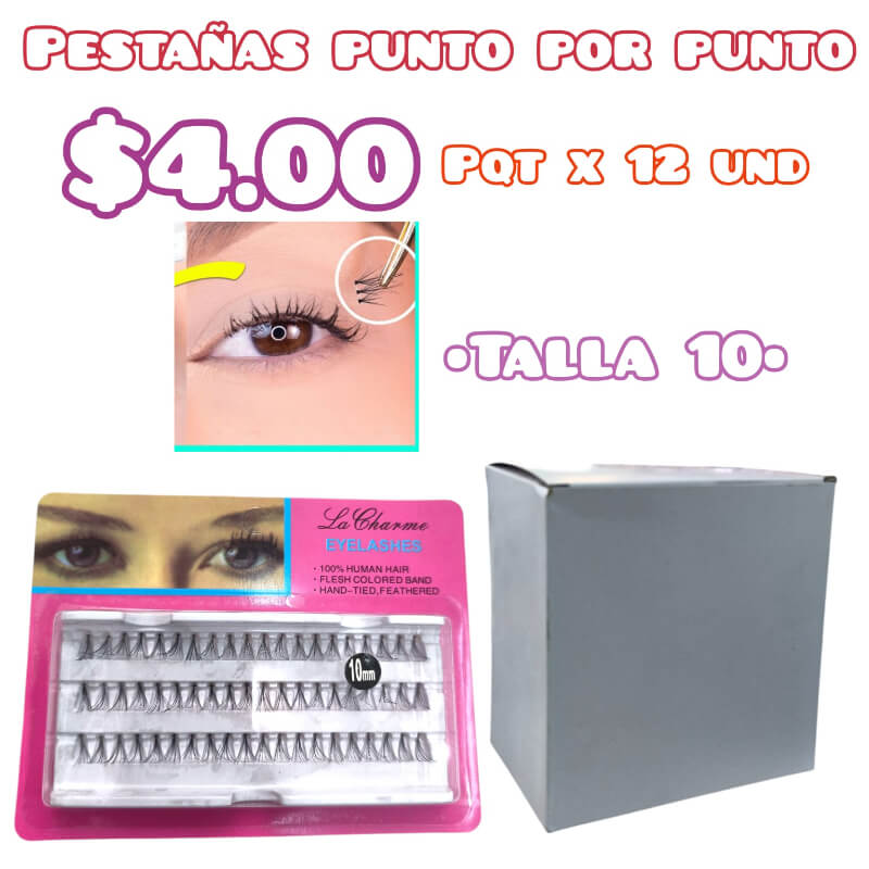 PESTAÑAS PUNTO A PUNTO TALLA 10 PQT X 12 UND