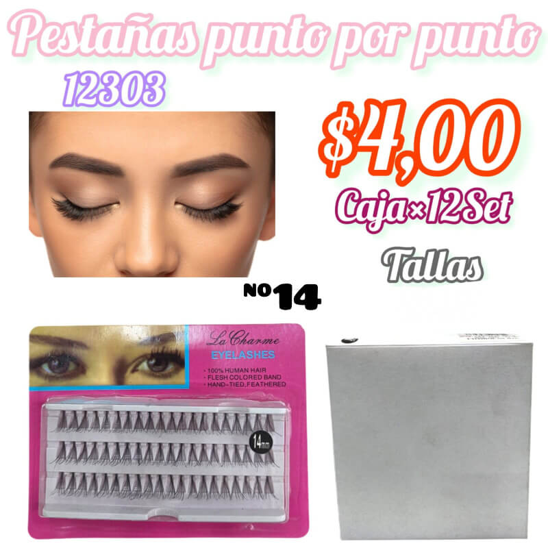 PESTAÑAS PUNTO POR PUNTO TALLA 14 PQT X 12 SET