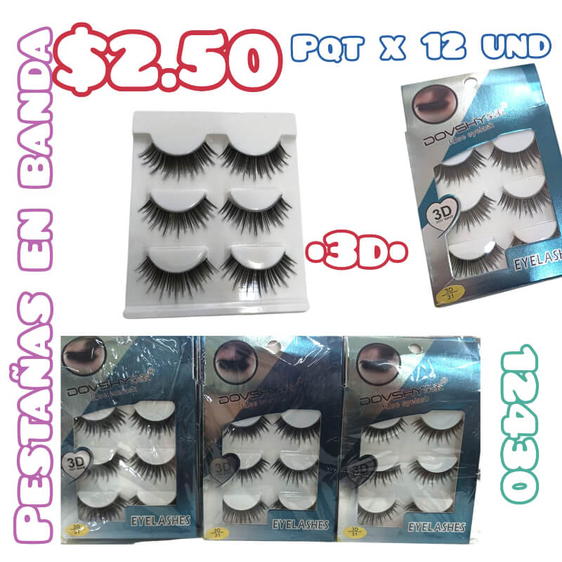 PESTAÑAS EN BANDA 3D PQT X 12 UND
