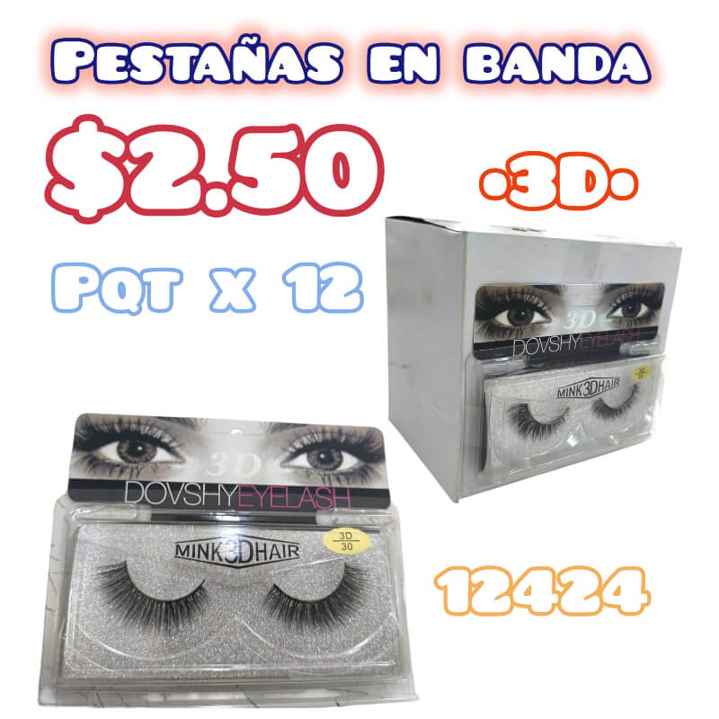 PESTAÑAS EN BANDA 3D PQT X 12 UND