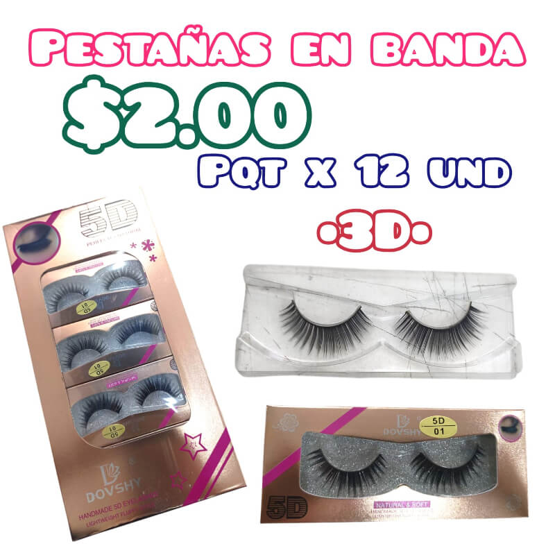PESTAÑAS EN BANDA 3D PQT X 12 UND