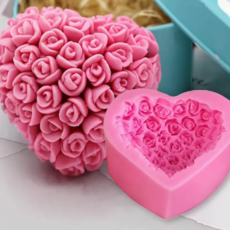 Molde de Silicona para Velas en Forma de Corazón y Rosa