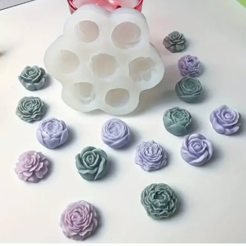 Molde de Silicona Flor Rosa 3D (7 Cavidades)