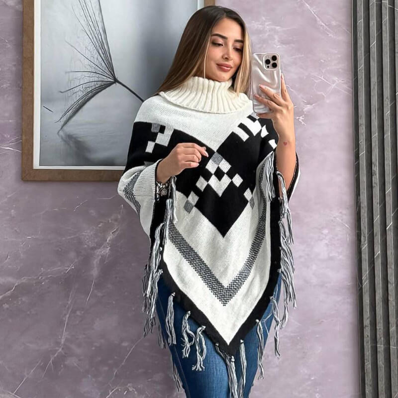Poncho Tejido Cuello Largo