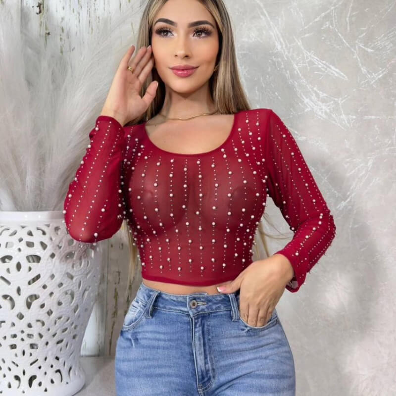 Blusa Manga Larga con Perlas