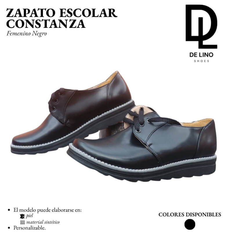 Zapato Escolar para Niña Constanza | Sintético Negro con Suela Negra | Tallas 2 al 6 | Hecho en México