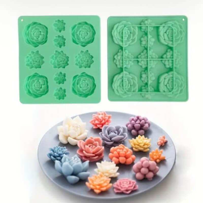 Molde de silicona con diseño Suculentas varios tamaños x11 , para uso en Velas, porcelana fría, resina, chocolate.