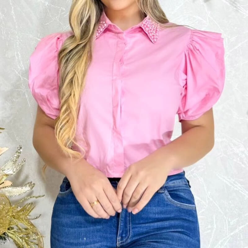 Camisa de Botones con Perlas