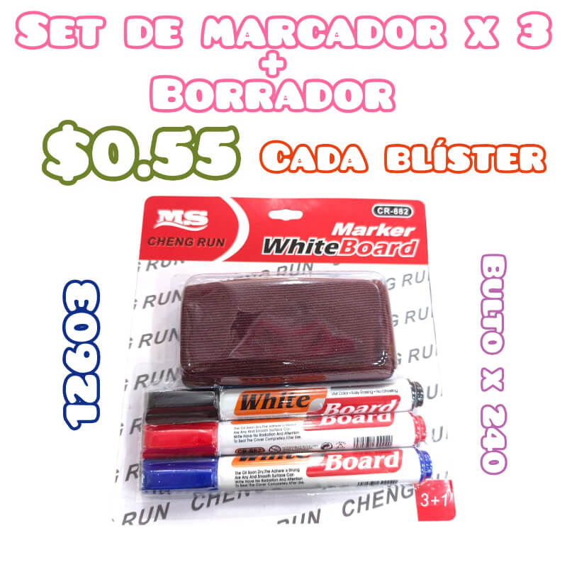 SET DE MARCADOR X 3 + BORRADOR