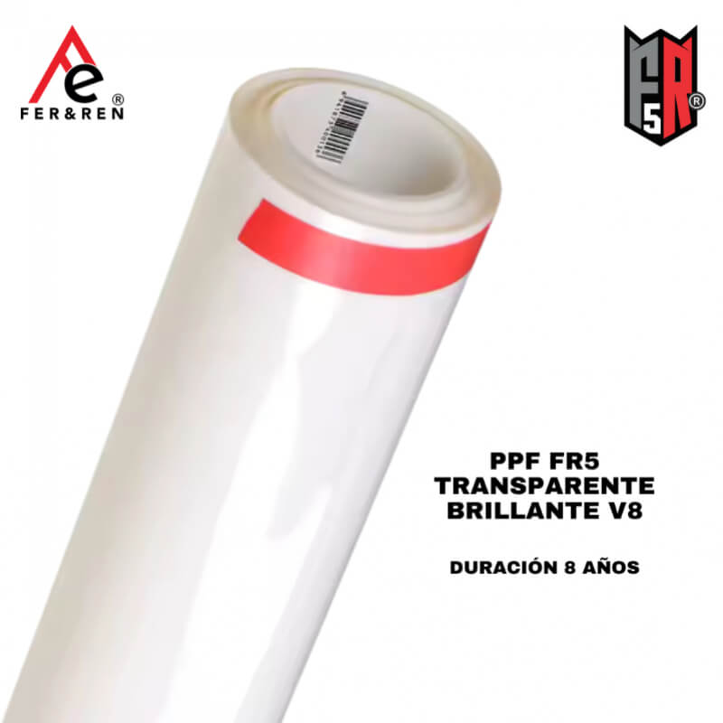 PPF FR5 Transparente Brillante V8 Metro Lineal 1.52 m | Gloss extremo, TPU 8.1 mil, duración 8 años | Distribuidora FerRen