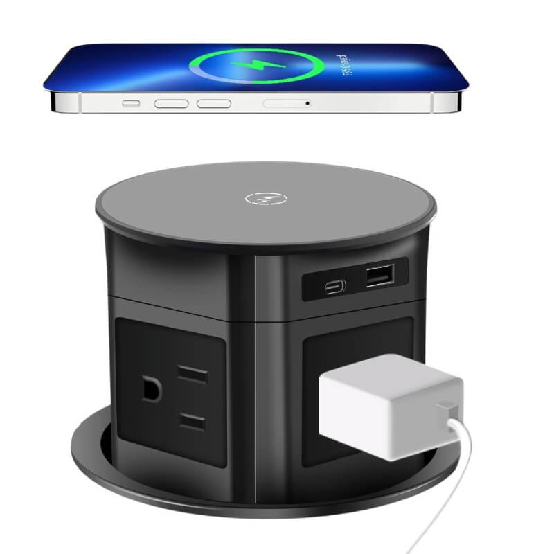 Tomacorriente push con carga celular 1USB y 1puerto C