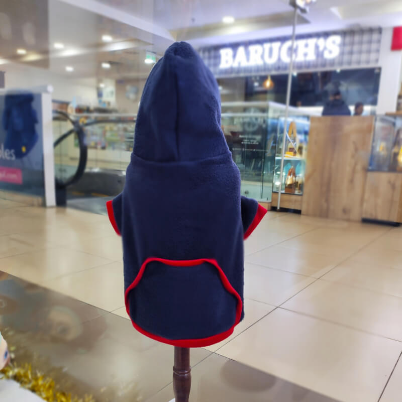HOODIE AZUL MARINO CON ROJO PARA PERRITOS Y GATITOS UNISEX EN TALLAS XXXS/XXS