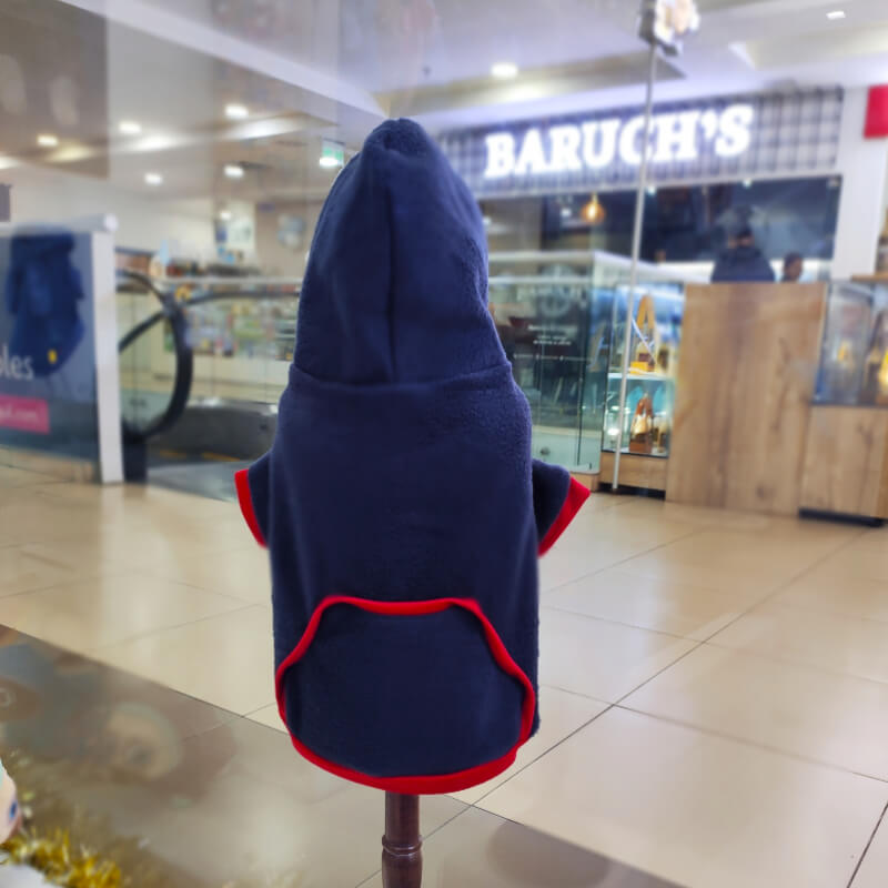 HOODIE AZUL MARINO CON ROJO PARA PERRITOS Y GATITOS UNISEX EN TALLAS XS/S