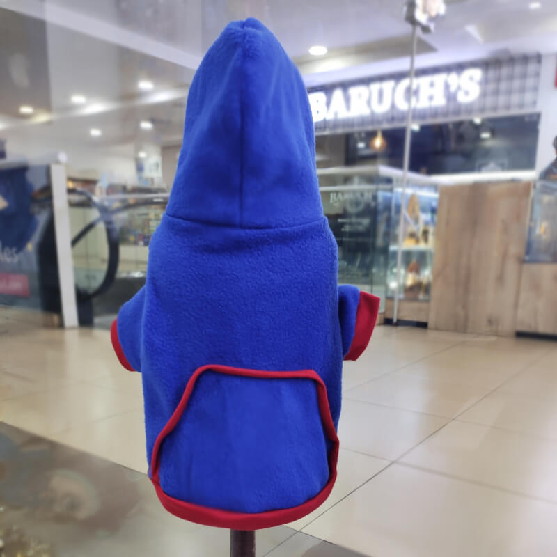 HOODIE AZUL CON ROJO PARA PERRITOS Y GATITOS UNISEX EN TALLAS XXXS/XXS