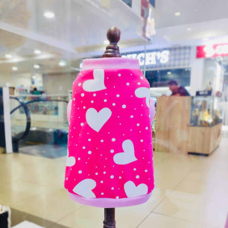 CAMISETA FUCSIA CON CORAZONES PARA PERRITOS Y GATITOS TALLAS M/L
