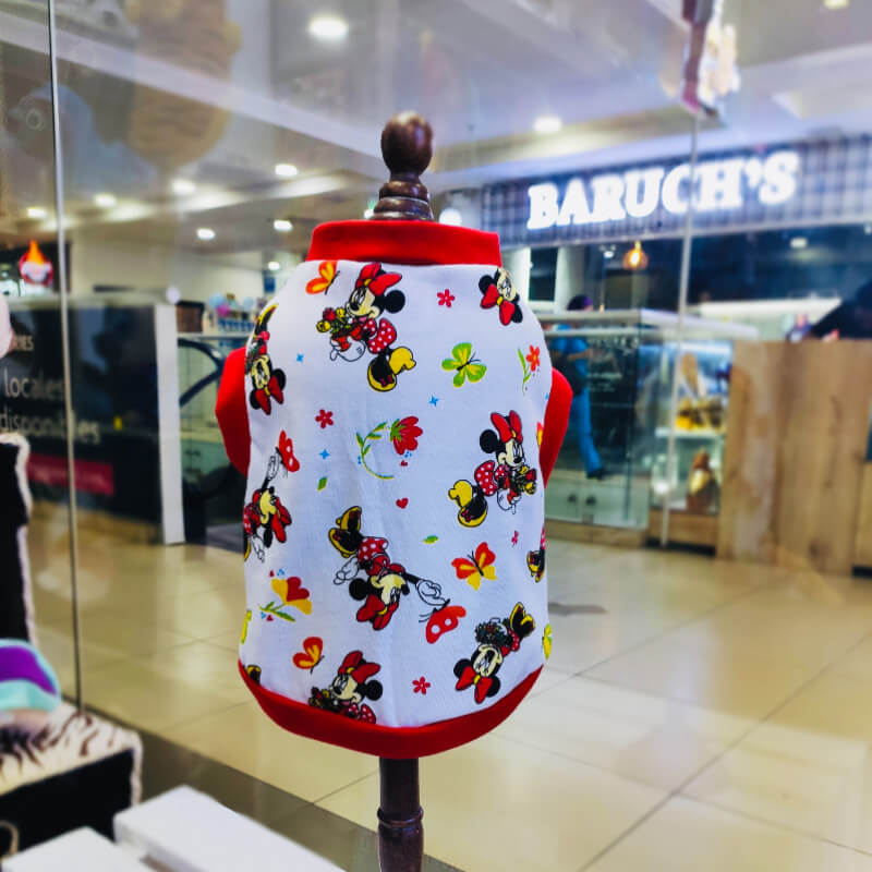 CAMISETA DE MINNIE MOUSE CON FILOS ROJOS PARA PERRITOS Y GATITOS TALLAS XS/S