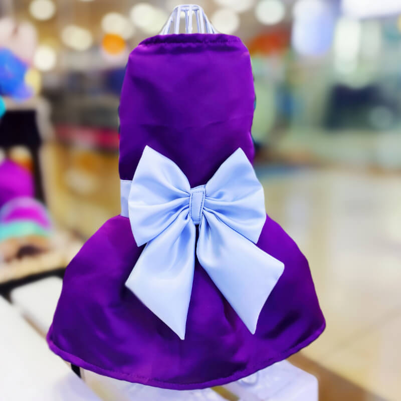 VESTIDO PODESUA MORADO CON LAZO PLATEADO PARA PERRITAS Y GATITAS TALLAS XXXS/XXS
