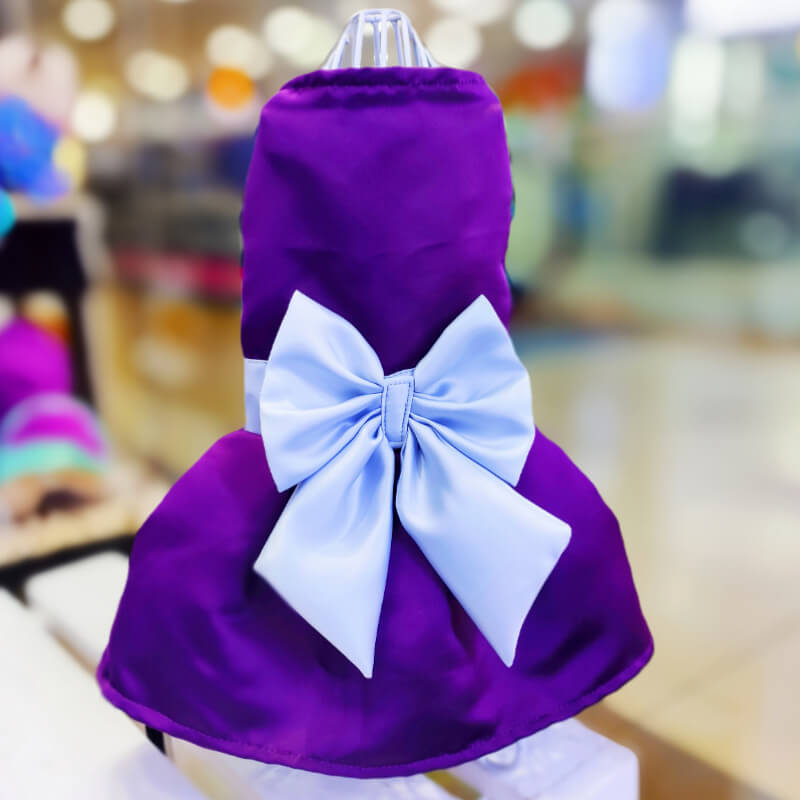 VESTIDO PODESUA MORADO CON LAZO PLATEADO PARA PERRITAS Y GATITAS TALLAS XS/S
