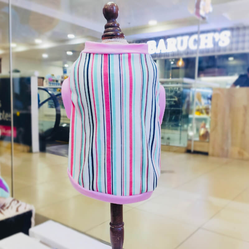 CAMISETA DE RAYAS CON FILOS ROSADOS PARA PERRITOS Y GATITOS TALLAS XS/S