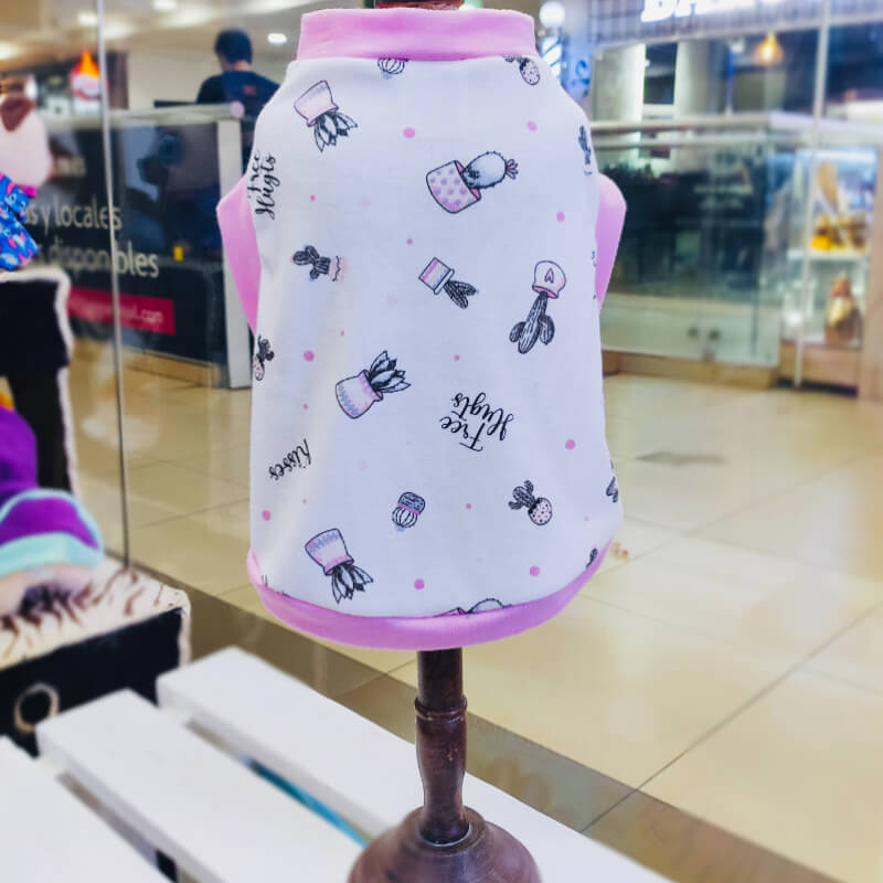 CAMISETA DE CACTUS CON FILOS ROSADOS PARA PERRITOS Y GATITOS TALLAS XXXS/XXS