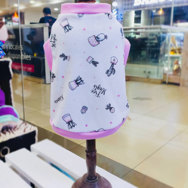 CAMISETA DE CACTUS CON FILOS ROSADOS PARA PERRITOS Y GATITOS TALLAS XS/S
