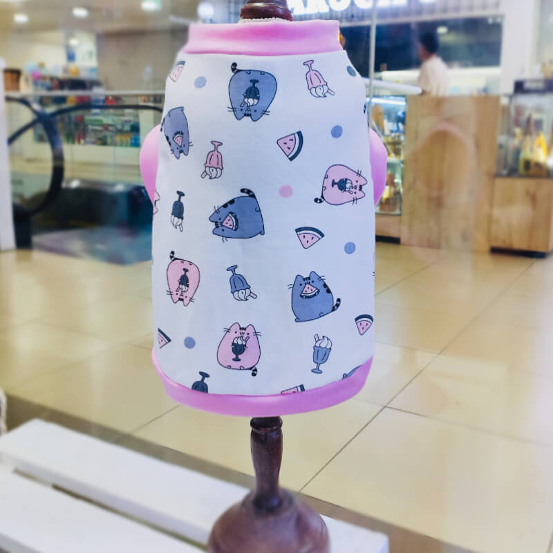 CAMISETA DE GATITOS CON FILOS ROSADOS PARA PERRITOS Y GATITOS TALLAS XXXS/XXS