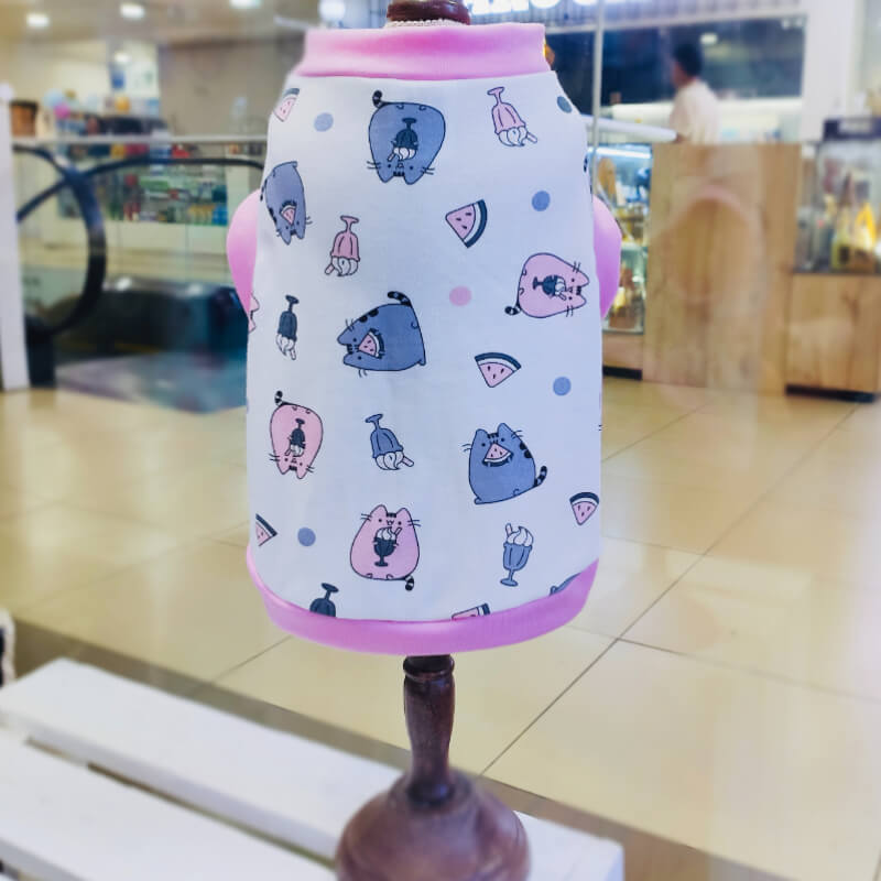 CAMISETA DE GATITOS CON FILOS ROSADOS PARA PERRITOS Y GATITOS TALLAS XS/S