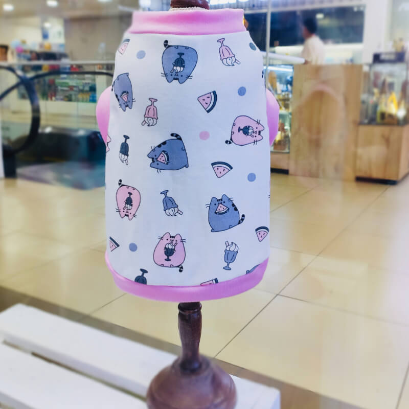 CAMISETA DE GATITOS CON FILOS ROSADOS PARA PERRITOS Y GATITOS TALLAS M